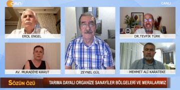 Tarıma Dayalı Organize Sanayiler Bölgeleri ve Meralarımız. Zeynel Gül’ün hazırlayıp sunduğu SÖZÜN ÖZÜ programının bugünkü konukları Erol Engel , Av. Muradiye Kavut, Dr. Tevfik Türk Mehmet Ali Karateke.