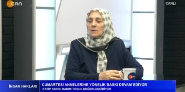 Gülseren Yoleri’nin hazırlayıp sunduğu İnsan Hakları programında bu hafta, Cumartesi Annelerine yönelik baskı ve gözaltıları konuşmak üzere, kayıp yakını Hanım Tosun ve Avukat Jiyan Tosun konuk oluyor.