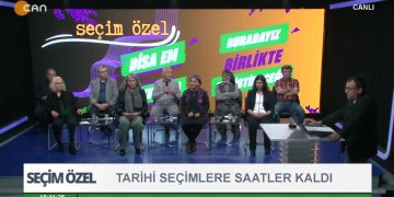 Seçimlere Saatler Kaldı, Şükrü Yıldız İle Seçim Özel. Konuklar: Hozan Comert, Ruken Akça, Şükrü Töre, Ayten Sünger, Fatma Dapar, Huri Kabayel, Kemal Yıldız, Hasan Alcı, Selahattin Göktürk.