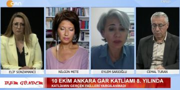 Elif Sonzamancı, Cemal Turan ve Nilgün Mete ile Bizim Gündem’in konuğu: -Avukat -Eylem Sarıoğlu -Akademisyen -Yektan Türkyılmaz -10 Ekim Ankara Gar Katliamı’nın 8. Yılı -Kuzeydoğu Suriye’ye Saldırılar Sürüyor -Alevilere Sistematik Baskı