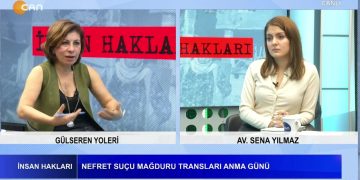 Gülseren Yoleri’nin hazırlayıp sunduğu İnsan Hakları programının bu haftaki konuğu Sena Yılmaz. – Nefret Suçu Mağduru Transları Anma Günü – Nefret cinayetlerinde cezasızlık politikası