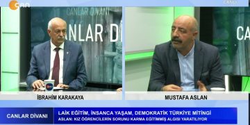 İbrahim Karakaya’nın hazırlayıp sunduğu Canlar Divanı programının konukları PSAKD Genel Başkanı Cuma Erçe, ABF Genel Başkanı Mustafa Aslan ve ADFE Genel Başkanı Zeynel Abidin Koç. – Laik Eğitim, İnsanca Yaşam, Demokratik Türkiye Mitingi
