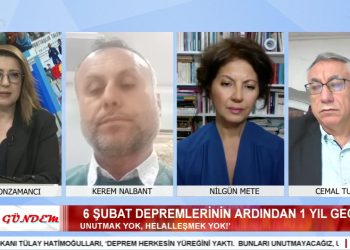 6 Şubat Depremlerinin Ardından 1 Yıl Geçti – Elif Sonzamancı’nın Sunduğu Bizim Gündem Programının Konukları: Gazeteciler Cemal Turan, Nilgün Mete, Diren Keser, MARDEF Eşbaşkanı Mehmet Üstek, AK-EL Başkanı Mustafa Şahin ve Kerem Nalbant