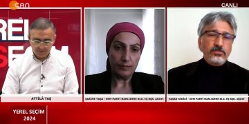 Atilla Taş’ın Sunduğu Yerel Seçim 2024 Programının Bugünkü Konukları DEM Parti İzmir Narlıdere Belediye Eş Başkan Adayı Şazime Yaşa, Hasan Dikici Ve EMEP Hatay Büyükşehir Belediyesi Başkan Adayı Halil İmrek