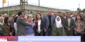 DEM PARTİ EŞ GENEL BAŞKANLARI HATİMOĞULLARI VE BAKIRHAN FİGEN YÜKSEKDAĞ’I ZİYARET SONRASI KANDIRA CEZAEVİ ÖNÜNDE AÇIKLAMA YAPIYOR