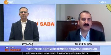 Attilâ Taş’ın sunumuyla Can Aktüel Bu Sabah programının konukları Eğitim-Sen Genel Sekreteri Zülküf Güneş ve Gazeteci Veli Büyükşahin. 1 Bölüm