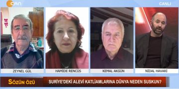 Suriye’deki Alevi Katliamlarına Dünya Neden Suskun ? – Zeynel Gül’ün Hazırlayıp Sunduğu Sözün Özü Programının Konukları Araştırmacı / Yazar Hamide Rencüs, Akademisyen / Yazar / Alevi Düşünce Ocağı Yöneticisi Kemal Akgün Ve Alevi Aktivist Nidal Havari